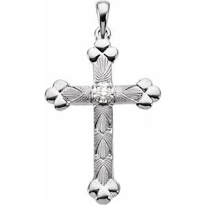 Ladies 14K Yellow/ Natural Diamond Cross Pendant — 14K White Gold