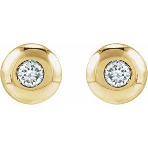 Ladies Natural Diamond Domed Bezel-Set Earring — 14K Yellow Gold