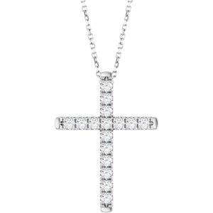 Ladies Natural Diamond French-Set Cross Necklace (I1, G-H) — Sterling Silver