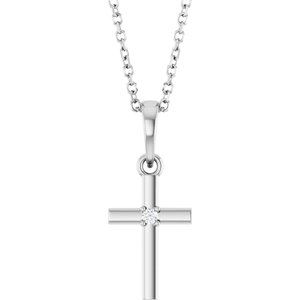 Ladies Natural Diamond Cross Necklace (I1, G-H) — Sterling Silver