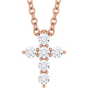 Ladies Natural Diamond Cross Necklace (I1, G-H) — 14K Rose Gold