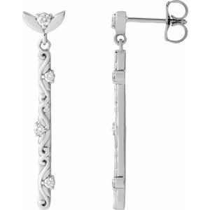 Ladies Natural Diamond Vintage-Inspired Earrings — 14K White Gold