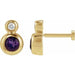 Ladies 4 mm Natural Amethyst Natural Diamond Earring — 14K Yellow Gold