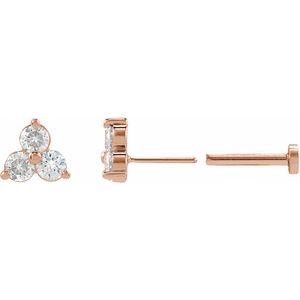 Ladies Natural Diamond Three-Stone Cluster Earring — 14K Rose Gold