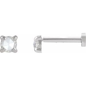 Ladies Rose-Cut Natural Diamond Stud Earring — 14K White Gold