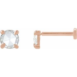 Ladies Rose-Cut Natural Diamond Stud Earring — 14K Rose Gold