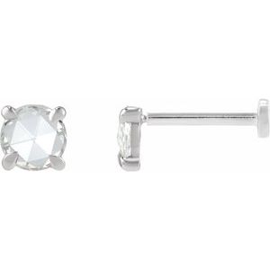 Ladies Rose-Cut Natural Diamond Stud Earring — 14K White Gold