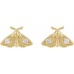 Ladies Natural Diamond Moth Earring — 14K Yellow Gold