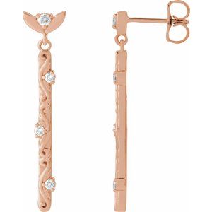 Ladies Natural Diamond Vintage-Inspired Earrings — 14K Rose Gold