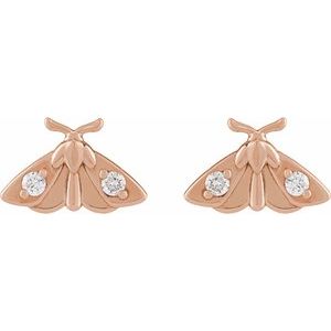 Ladies Natural Diamond Moth Earring — 14K Rose Gold