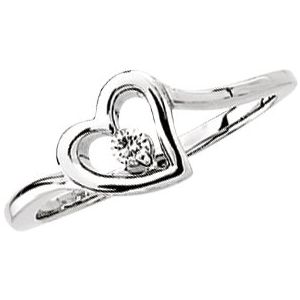 Ladies Natural Diamond Heart Ring (I1, G-H) — 14K White Gold