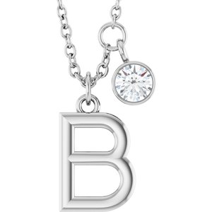 Ladies Initial B Natural Diamond Necklace (I1, G-H) — Sterling Silver