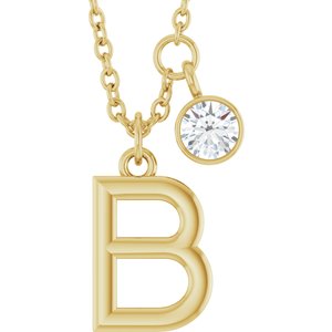 Ladies Initial B Natural Diamond Necklace (I1, G-H) — 14K Yellow Gold