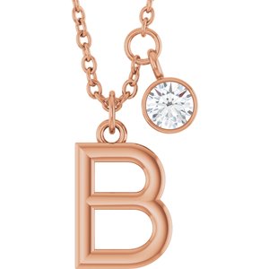 Ladies Initial B Natural Diamond Necklace (I1, G-H) — 14K Rose Gold
