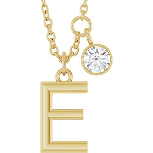 Ladies Initial E Natural Diamond Necklace (I1, G-H) — 14K Yellow Gold