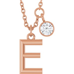 Ladies Initial E Natural Diamond Necklace (I1, G-H) — 14K Rose Gold