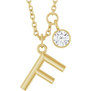 Ladies Initial F Natural Diamond Necklace (I1, G-H) — 14K Yellow Gold