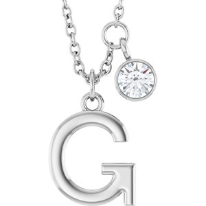 Ladies Initial G Natural Diamond Necklace (I1, G-H) — Sterling Silver