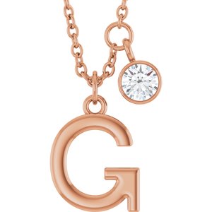Ladies Initial G Natural Diamond Necklace (I1, G-H) — 14K Rose Gold