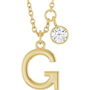 Ladies Initial G Natural Diamond Necklace (I1, G-H) — 14K Yellow Gold