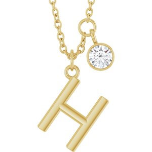 Ladies Initial H Natural Diamond Necklace (I1, G-H) — 14K Yellow Gold