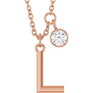Ladies Initial L Natural Diamond Necklace (I1, G-H) — 14K Rose Gold
