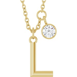 Ladies Initial L Natural Diamond Necklace (I1, G-H) — 14K Yellow Gold