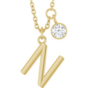 Ladies Initial N Natural Diamond Necklace (I1, G-H) — 14K Yellow Gold