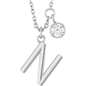 Ladies Initial N Natural Diamond Necklace (I1, G-H) — Sterling Silver