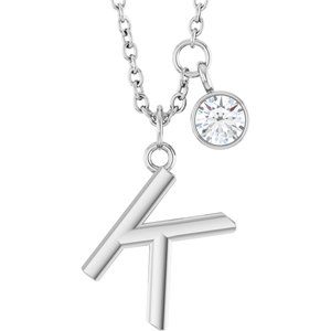 Ladies Initial K Natural Diamond Necklace (I1, G-H) — Sterling Silver
