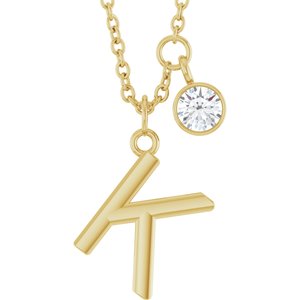Ladies Initial K Natural Diamond Necklace (I1, G-H) — 14K Yellow Gold
