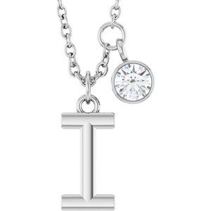 Ladies Initial I Natural Diamond Necklace (I1, G-H) — Platinum