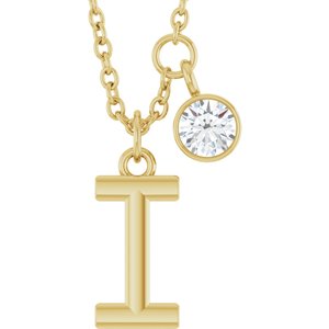 Ladies Initial I Natural Diamond Necklace (I1, G-H) — 14K Yellow Gold