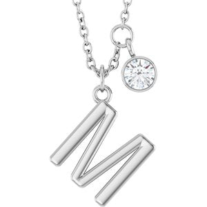 Ladies Initial M Natural Diamond Necklace (I1, G-H) — Sterling Silver