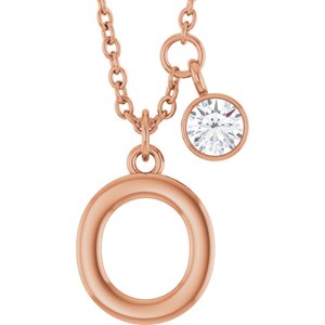 Ladies Initial O Natural Diamond Necklace (I1, G-H) — 14K Rose Gold