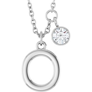 Ladies Initial O Natural Diamond Necklace (I1, G-H) — Platinum
