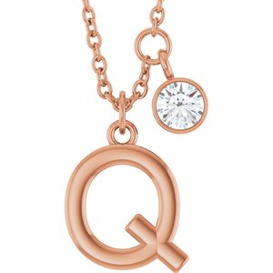 Ladies Initial Q Natural Diamond Necklace (I1, G-H) — 14K Rose Gold