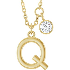 Ladies Initial Q Natural Diamond Necklace (I1, G-H) — 14K Yellow Gold
