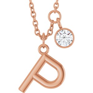 Ladies Initial P Natural Diamond Necklace (I1, G-H) — 14K Rose Gold