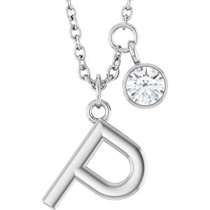 Ladies Initial P Natural Diamond Necklace (I1, G-H) — Platinum