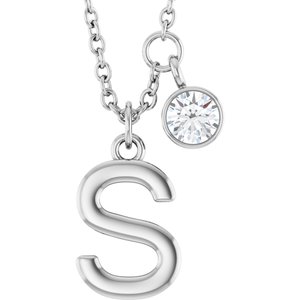 Ladies Initial S Natural Diamond Necklace (I1, G-H) — Platinum