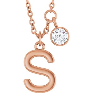 Ladies Initial S Natural Diamond Necklace (I1, G-H) — 14K Rose Gold