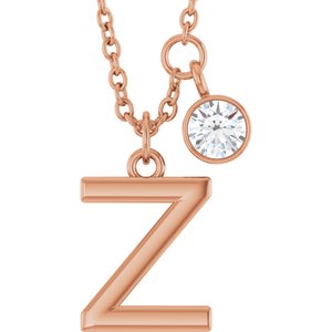 Ladies Initial Z Natural Diamond Necklace (I1, G-H) — 14K Rose Gold