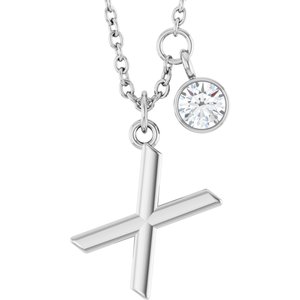 Ladies Initial X Natural Diamond Necklace (I1, G-H) — Sterling Silver