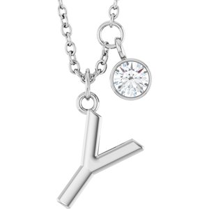 Ladies Initial Y Natural Diamond Necklace (I1, G-H) — Sterling Silver
