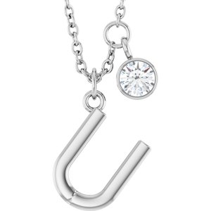 Ladies Initial U Natural Diamond Necklace (I1, G-H) — Sterling Silver