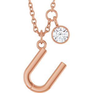 Ladies Initial U Natural Diamond Necklace (I1, G-H) — 14K Rose Gold
