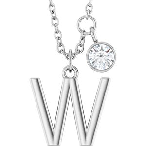 Ladies Initial W Natural Diamond Necklace (I1, G-H) — Sterling Silver