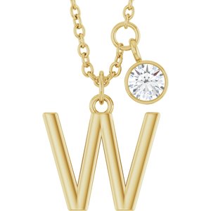 Ladies Initial W Natural Diamond Necklace (I1, G-H) — 14K Yellow Gold