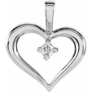 Ladies Natural Diamond Heart Pendant (I1, G-H) — 14K White Gold